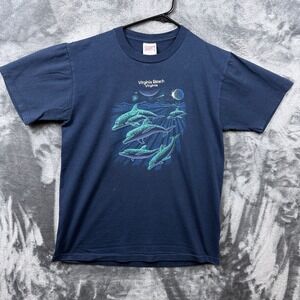 Sherry's Best T-Shirt Youth 14-16 Navy Virginia Beach Dolphin Space Graphic Tee
